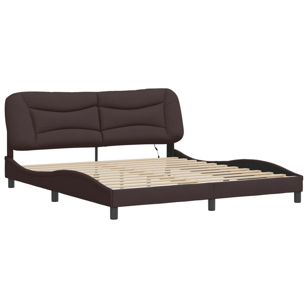 Cadre de lit avec LED sans matelas marron foncé 180x200cm tissu - XIOS