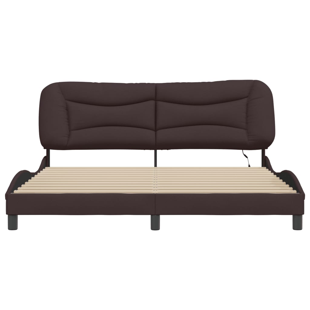 Cadre de lit avec LED sans matelas marron foncé 180x200cm tissu - XIOS
