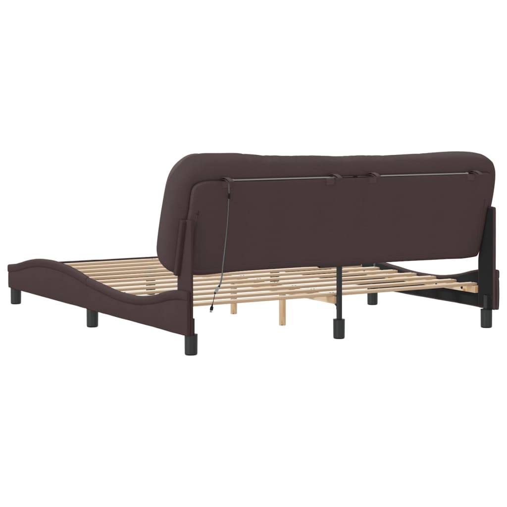 Cadre de lit avec LED sans matelas marron foncé 180x200cm tissu - XIOS