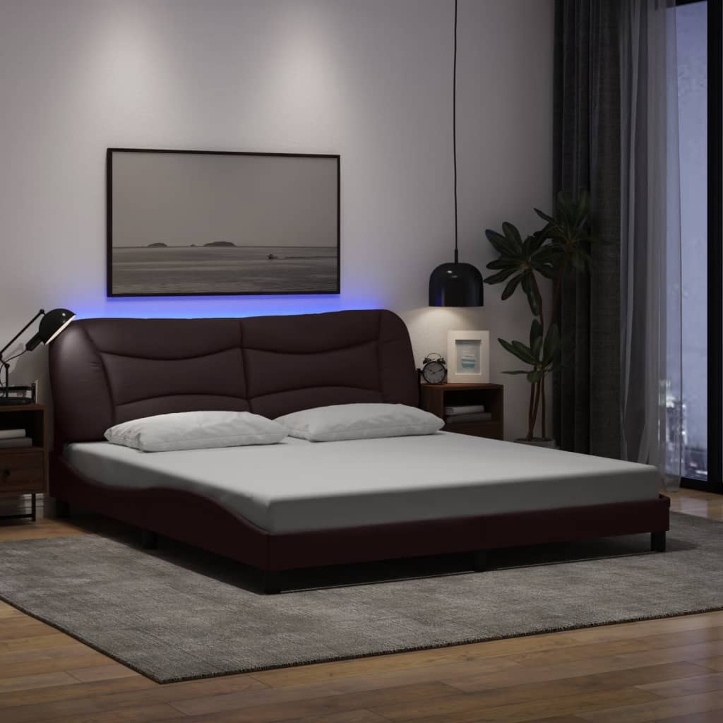 Cadre de lit avec LED sans matelas marron foncé 180x200cm tissu - XIOS