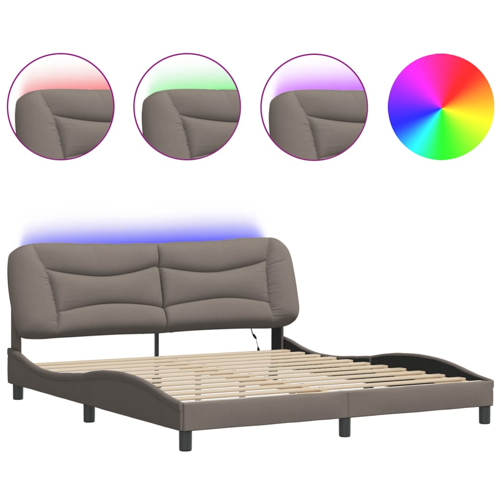 Cadre de lit avec LED sans matelas Hvar taupe 180x200 cm tissu - XIOS