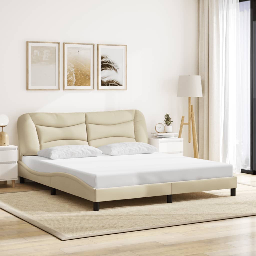 Cadre de lit avec LED sans matelas Hvar crème 180x200 cm tissu - XIOS