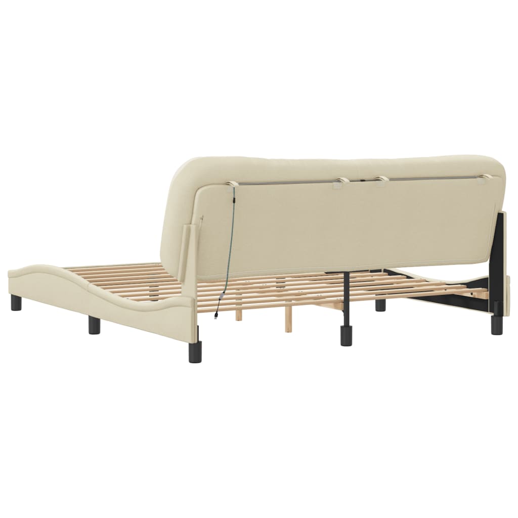 Cadre de lit avec LED sans matelas Hvar crème 180x200 cm tissu - XIOS
