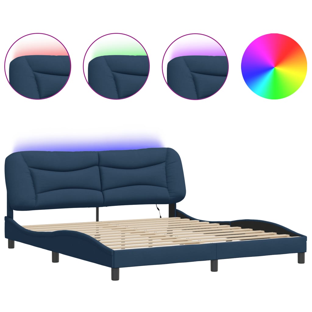Cadre de lit avec LED sans matelas Hvar bleu 180x200 cm tissu