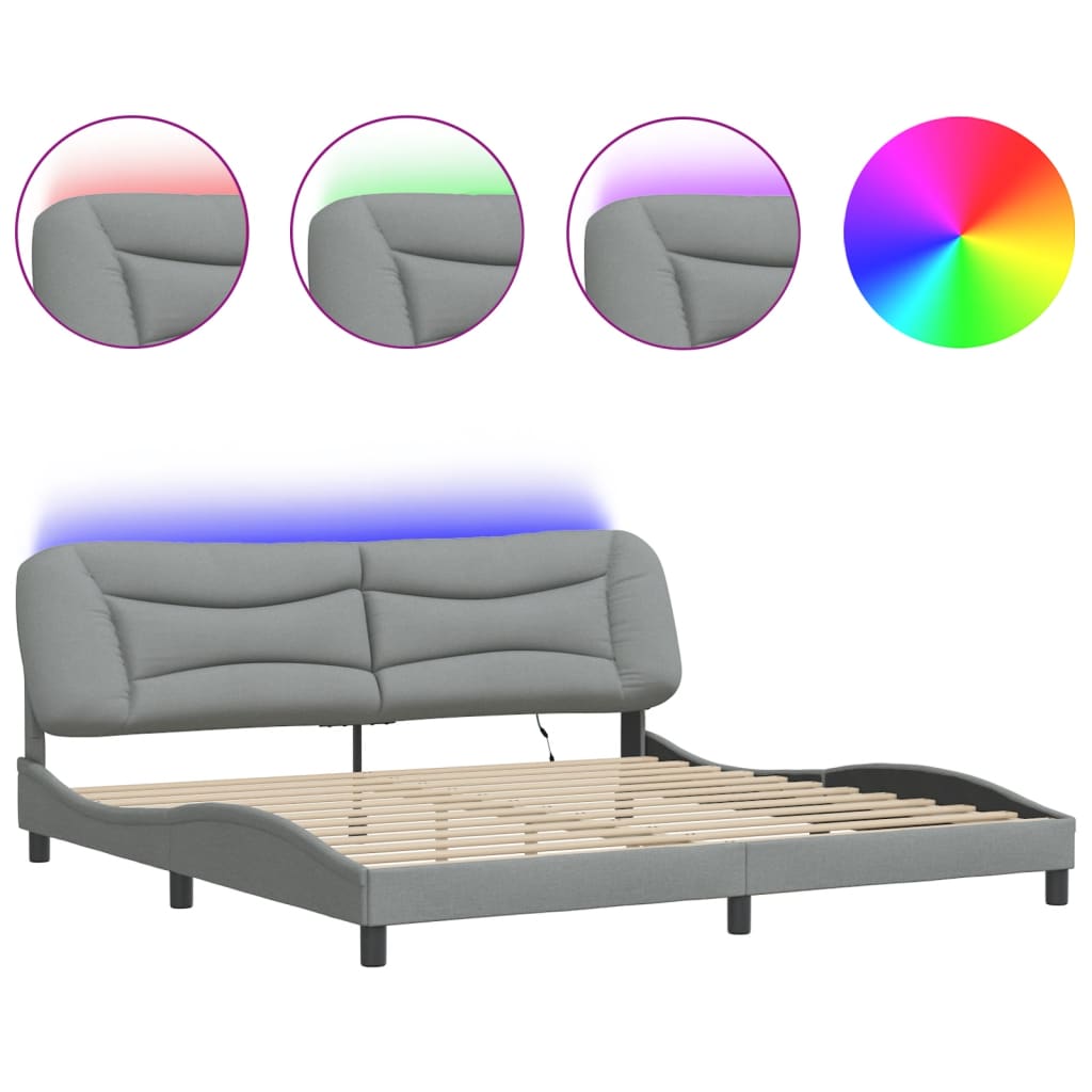 Cadre de lit avec LED sans matelas Hvar gris clair 200x200 cm tissu - XIOS