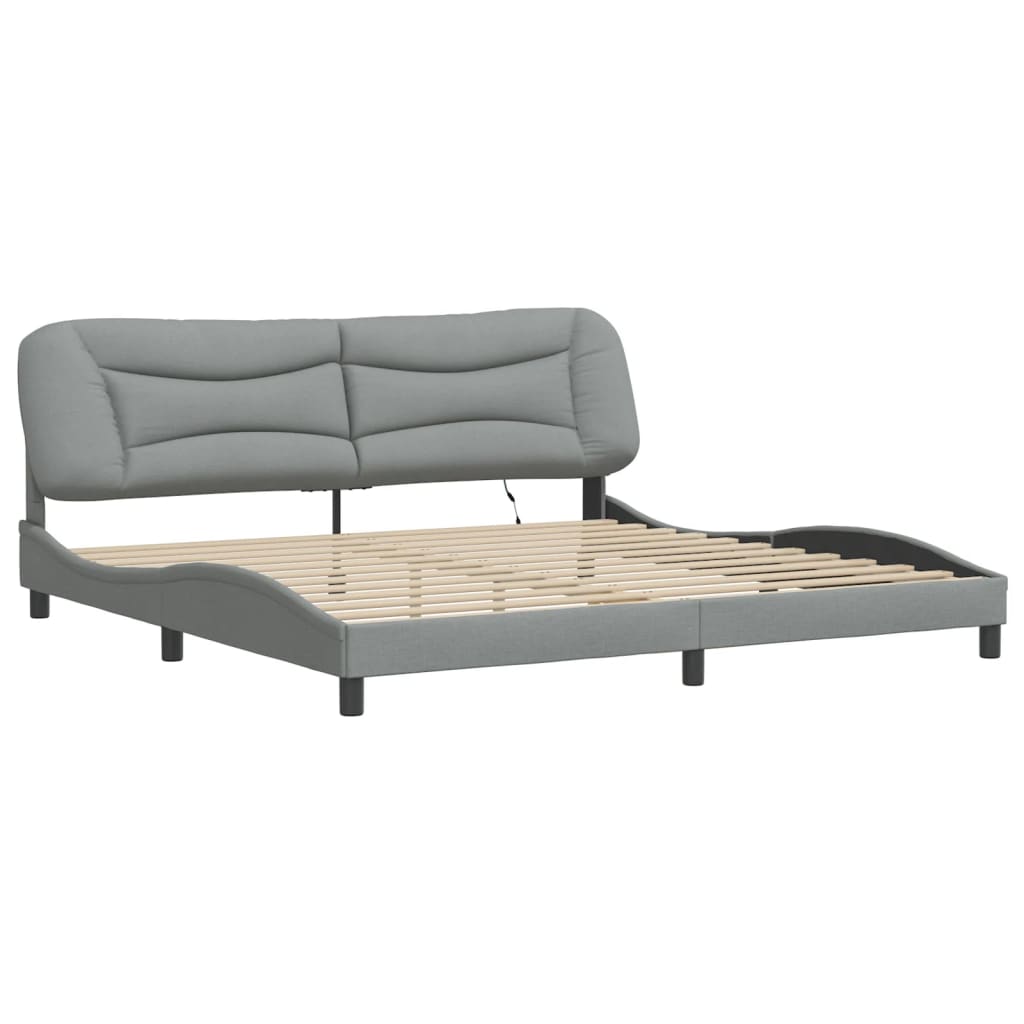 Cadre de lit avec LED sans matelas Hvar gris clair 200x200 cm tissu - XIOS