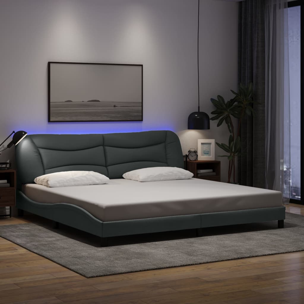 Cadre de lit avec LED sans matelas Hvar gris clair 200x200 cm tissu - XIOS