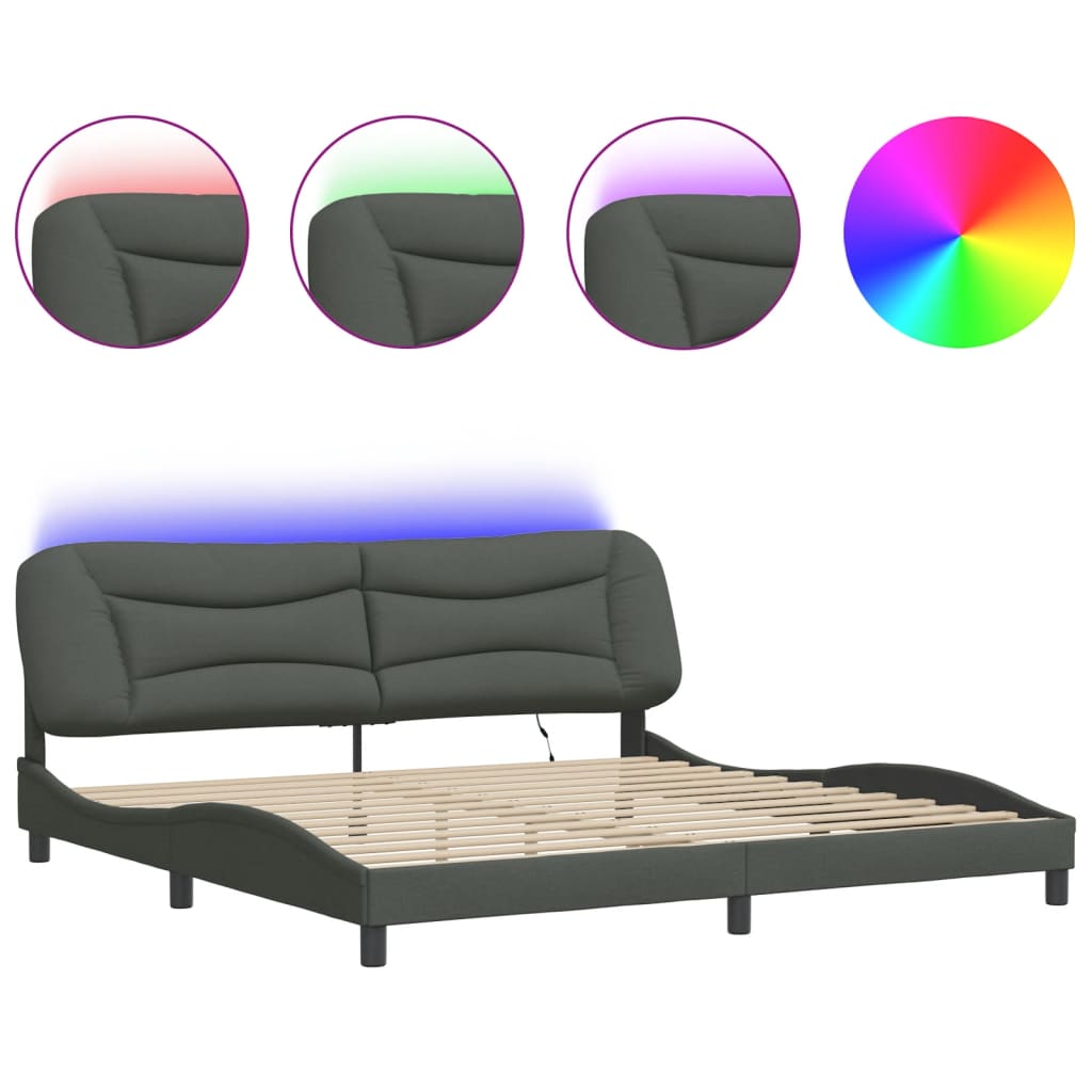 Cadre de lit avec LED sans matelas Hvar gris foncé 200x200 cm tissu - XIOS