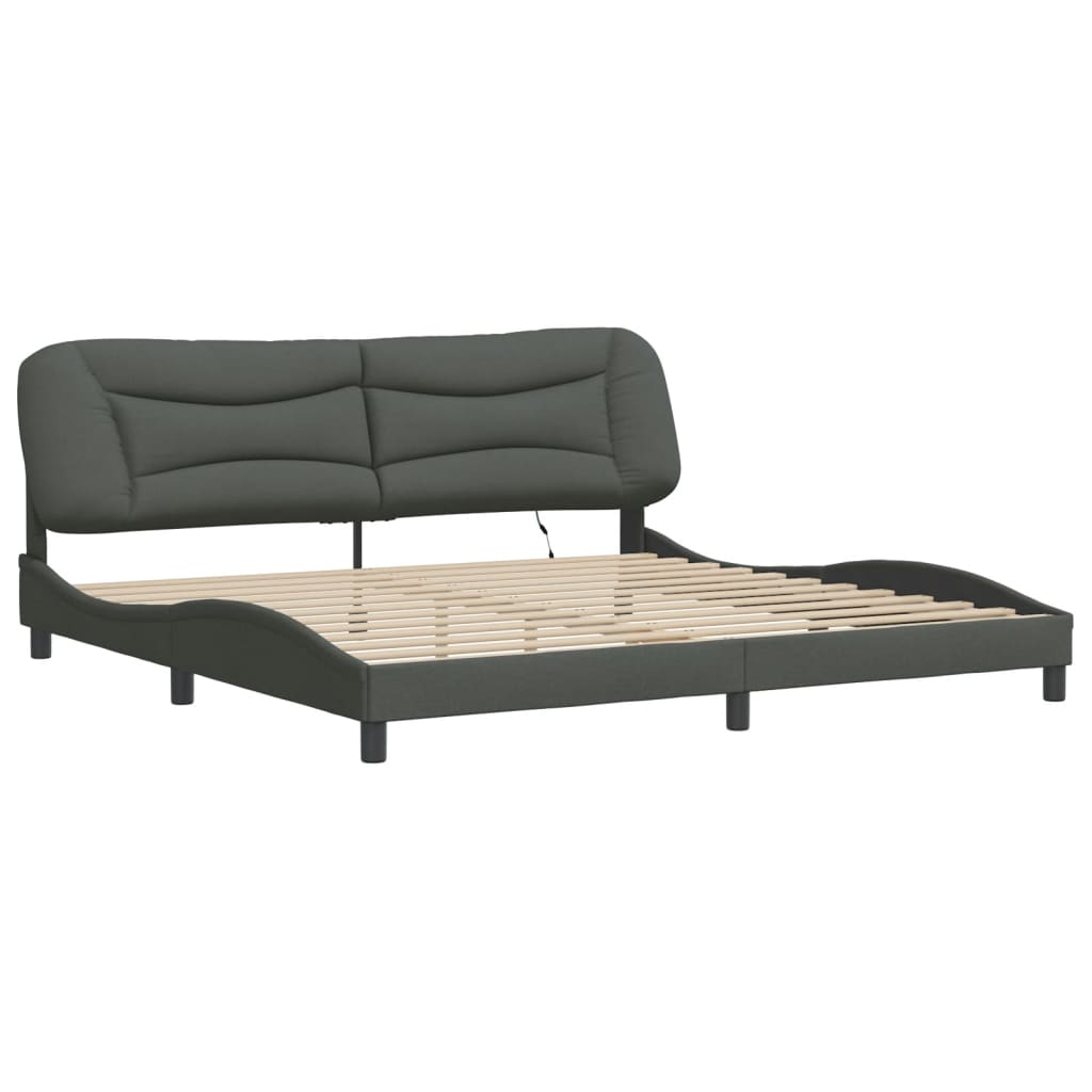Cadre de lit avec LED sans matelas Hvar gris foncé 200x200 cm tissu - XIOS