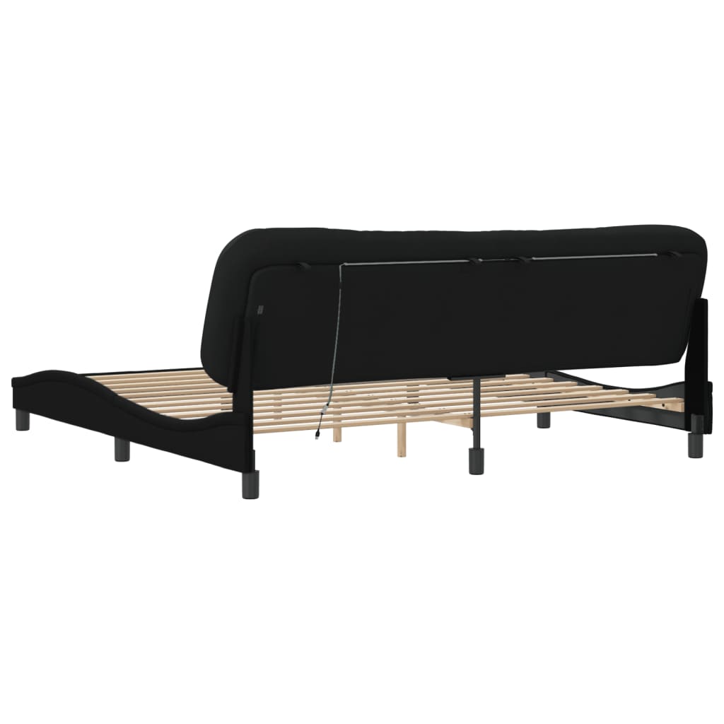 Cadre de lit avec LED sans matelas Hvar noir 200x200 cm tissu