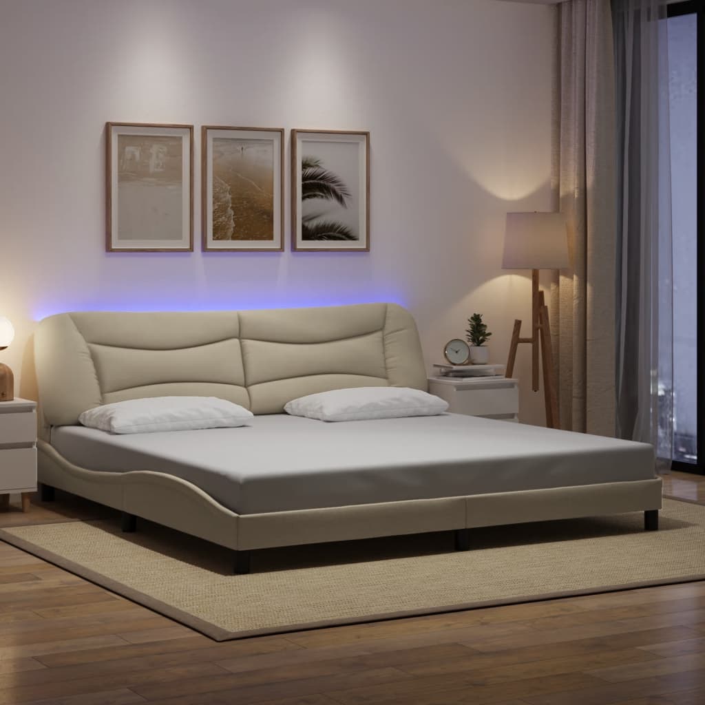 Cadre de lit avec lumières LED crème 200x200 cm tissu - XIOS