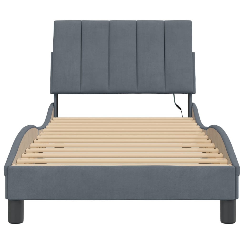 Cadre de lit avec LED sans matelas gris foncé 80x200 cm velours - XIOS