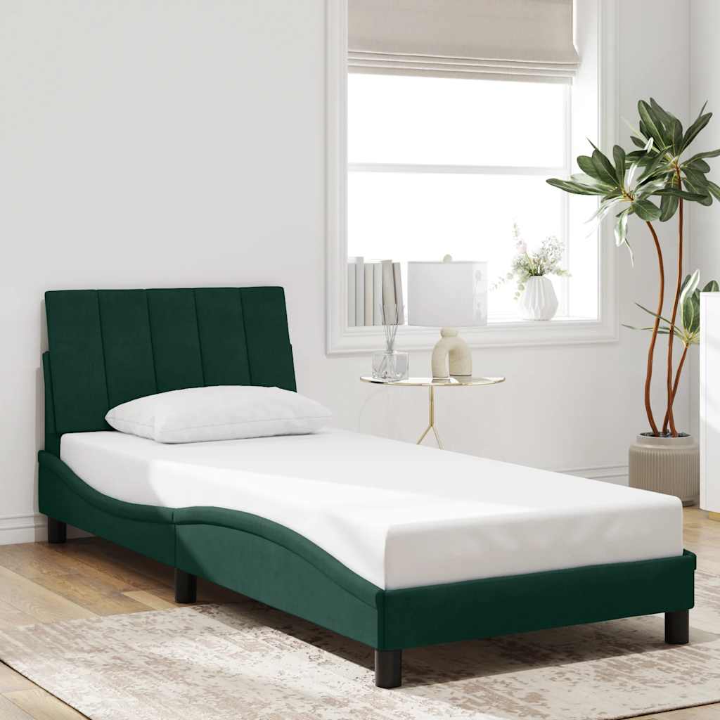 Cadre de lit avec LED sans matelas Hanko vert foncé 80x200 cm velours