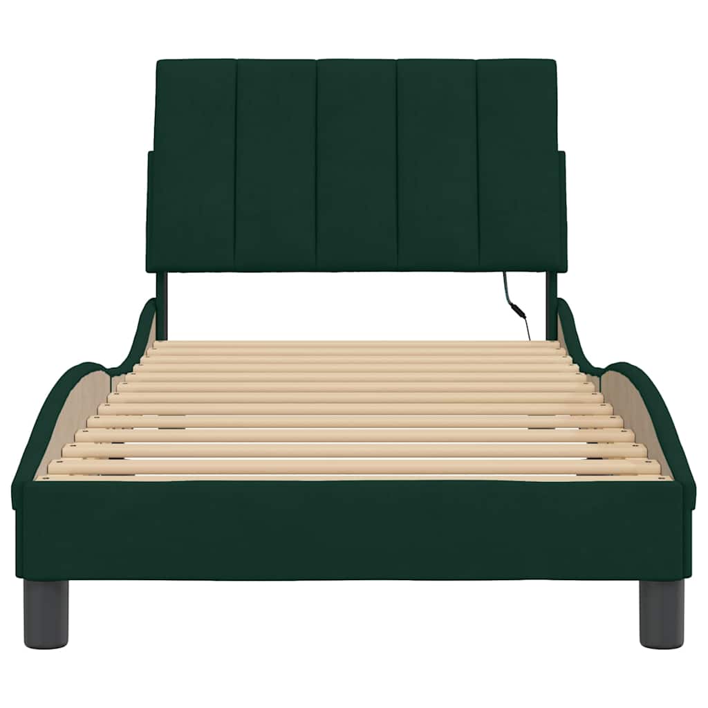Cadre de lit avec LED sans matelas Hanko vert foncé 80x200 cm velours