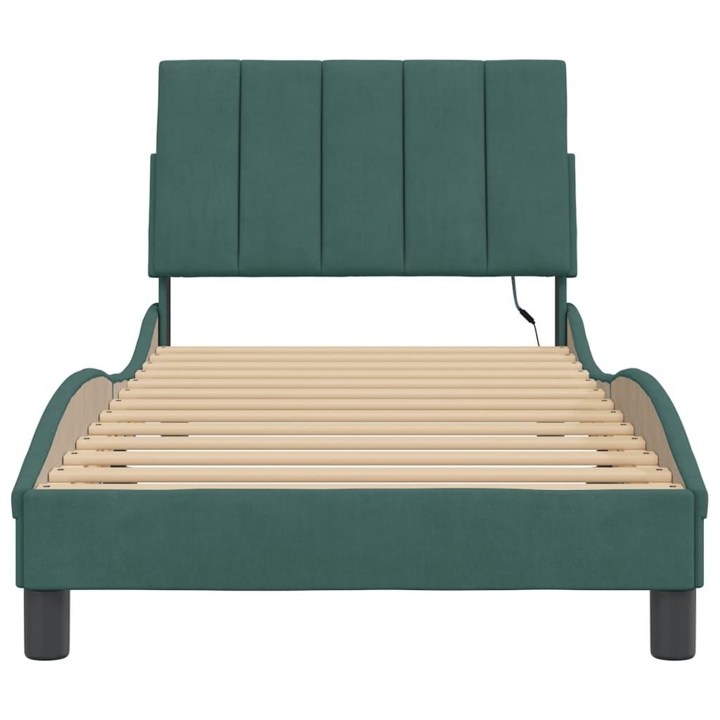 Cadre de lit avec lumières LED vert foncé 80x200 cm velours - XIOS