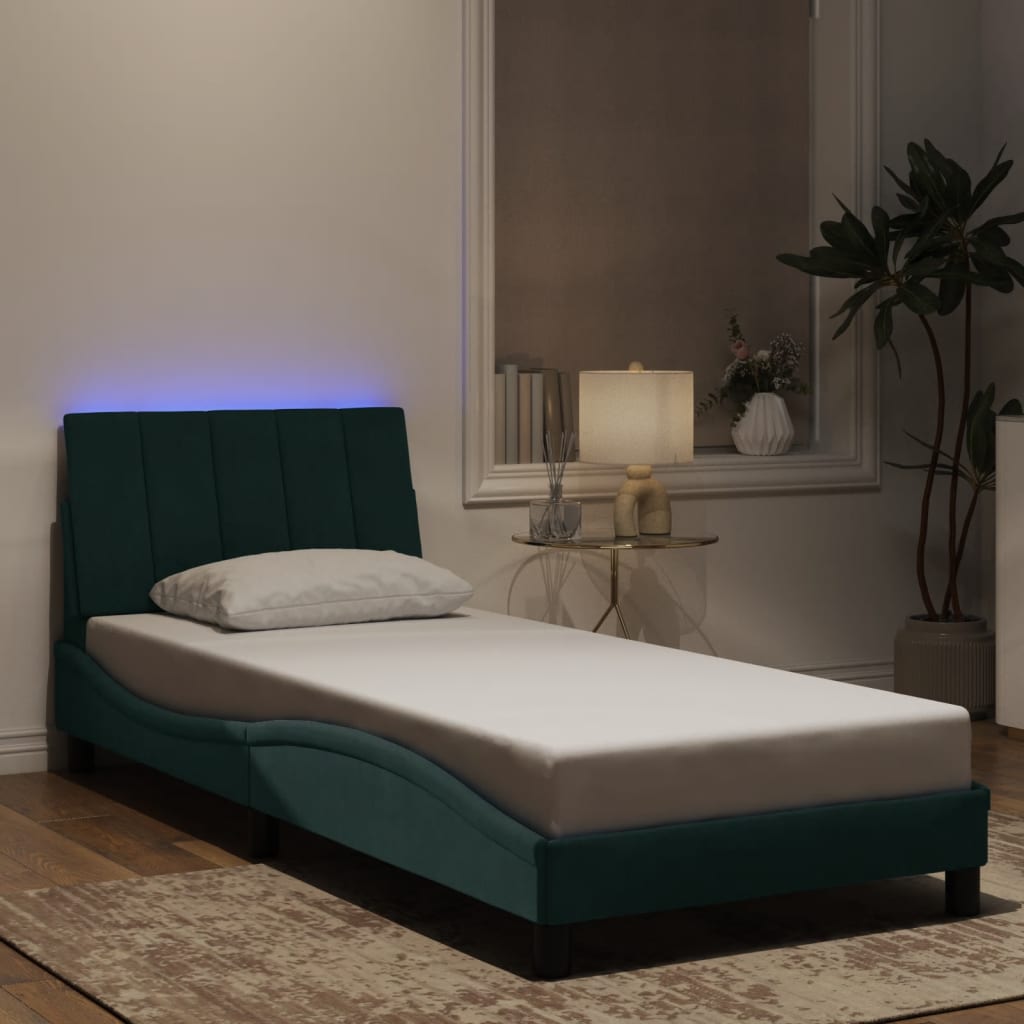 Cadre de lit avec lumières LED vert foncé 80x200 cm velours - XIOS