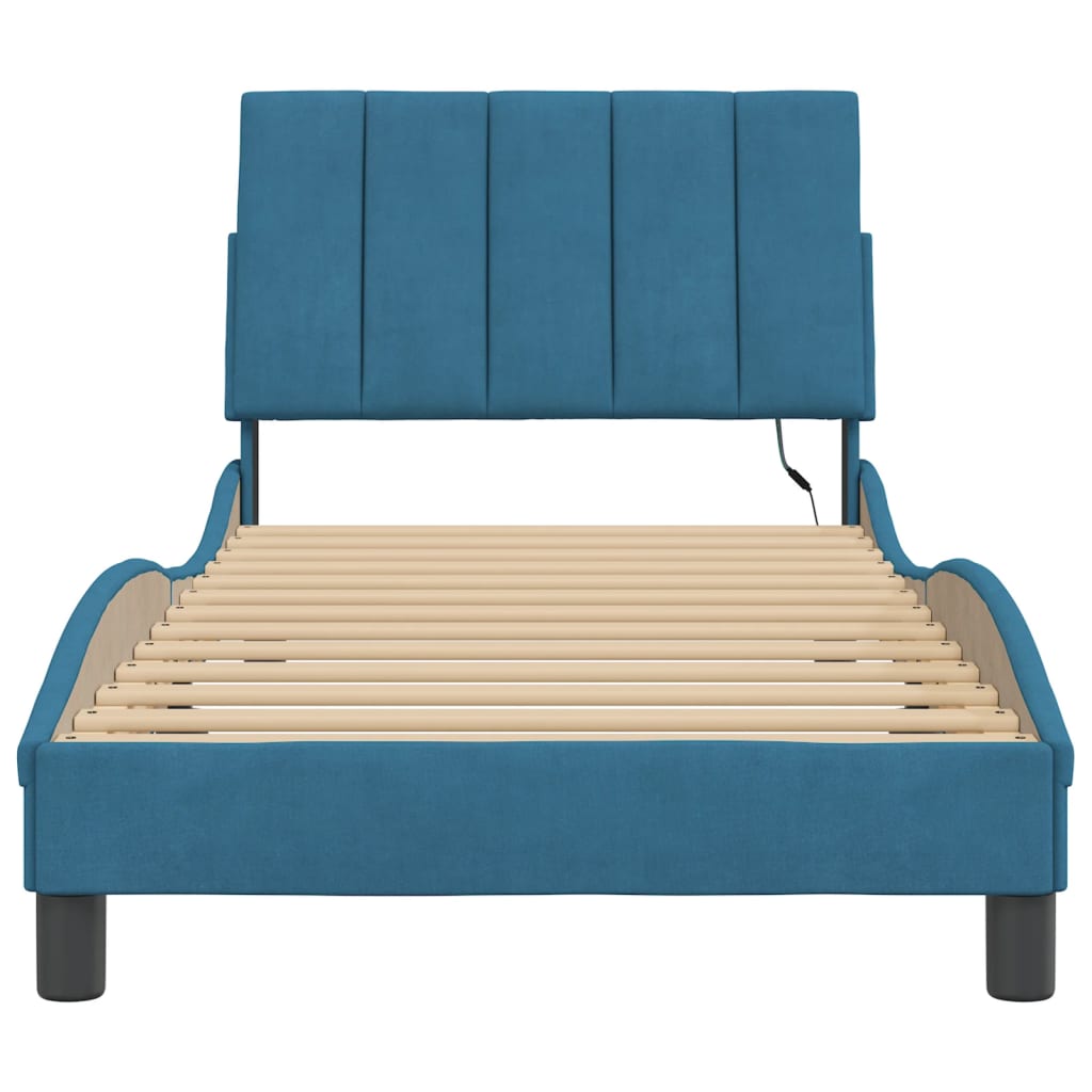 Cadre de lit avec LED sans matelas Hanko bleu 80x200 cm velours - XIOS