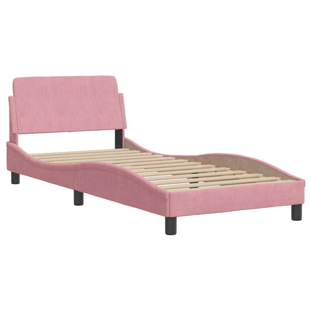 Cadre de lit avec LED sans matelas Hanko rose 80x200 cm velours - XIOS