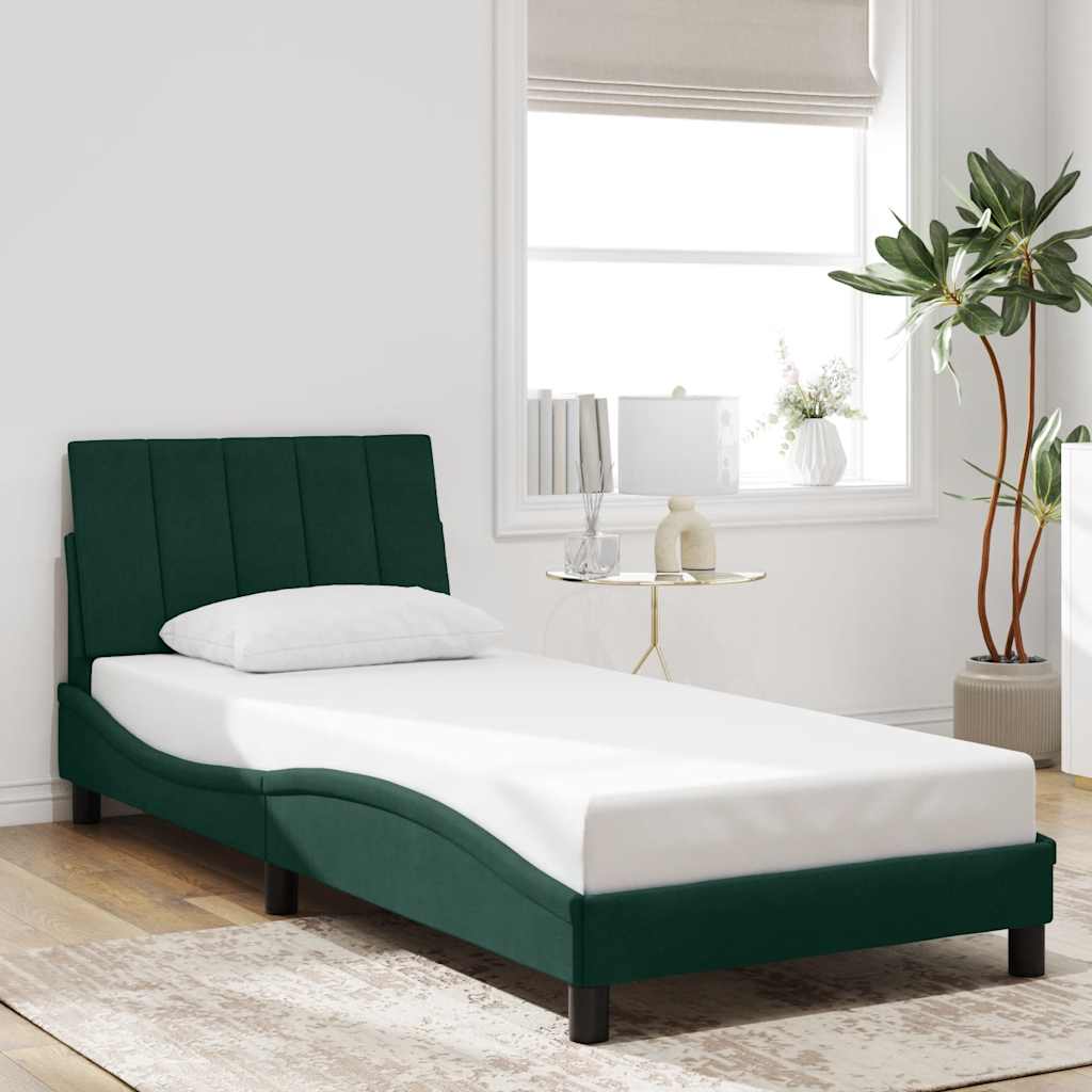 Cadre de lit avec LED sans matelas Hanko vert foncé 90x190 cm velours - XIOS