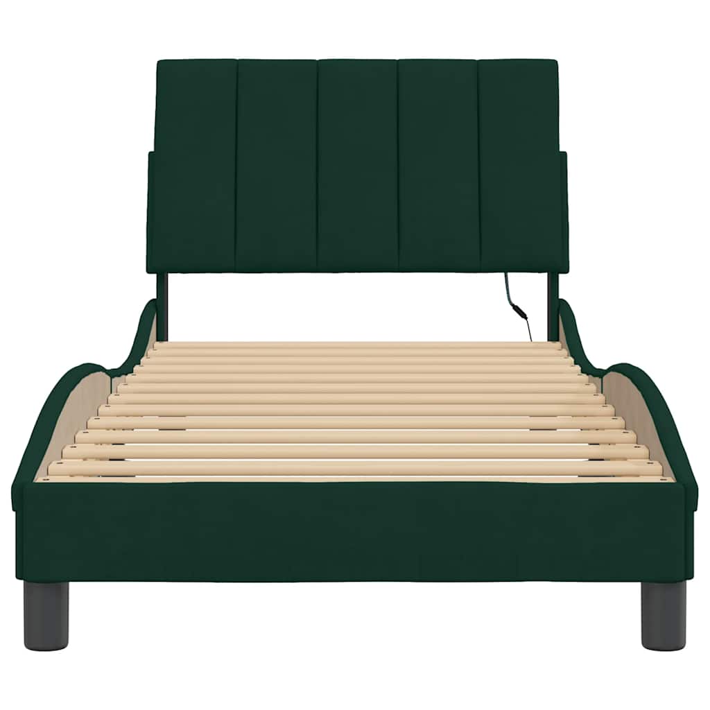 Cadre de lit avec LED sans matelas Hanko vert foncé 90x190 cm velours - XIOS