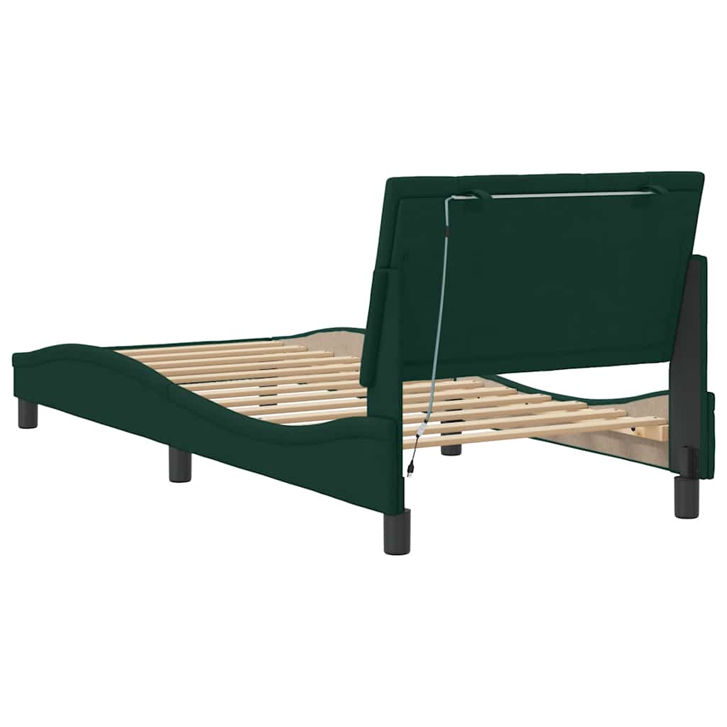 Cadre de lit avec LED sans matelas Hanko vert foncé 90x190 cm velours - XIOS