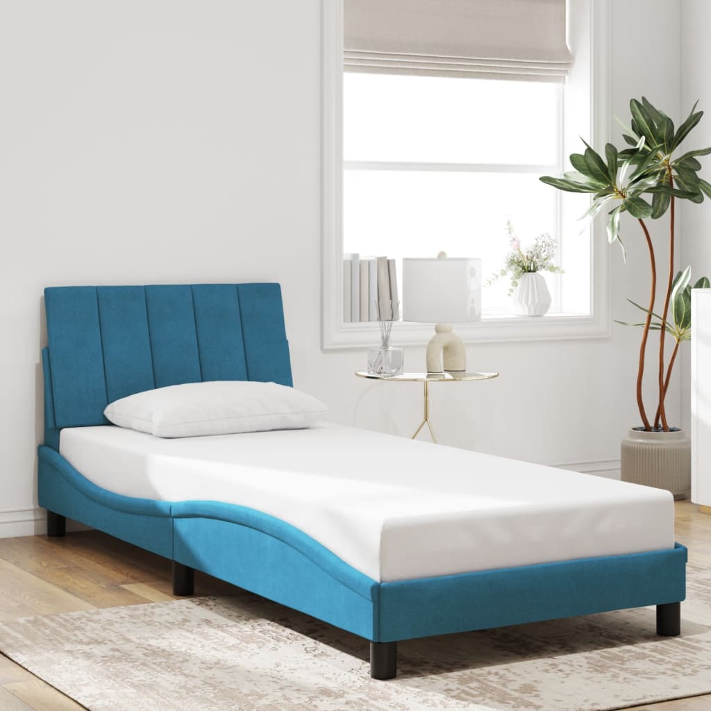 Cadre de lit avec LED sans matelas Hanko bleu 90x190 cm velours - XIOS