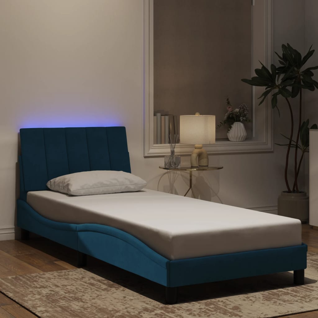 Cadre de lit avec LED sans matelas Hanko bleu 90x190 cm velours - XIOS