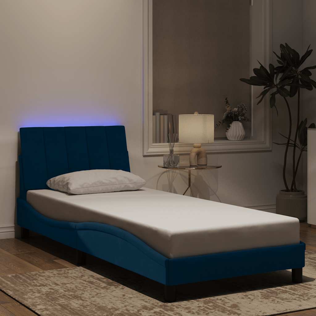 Cadre de lit avec LED sans matelas Hanko bleu 90x190 cm velours - XIOS