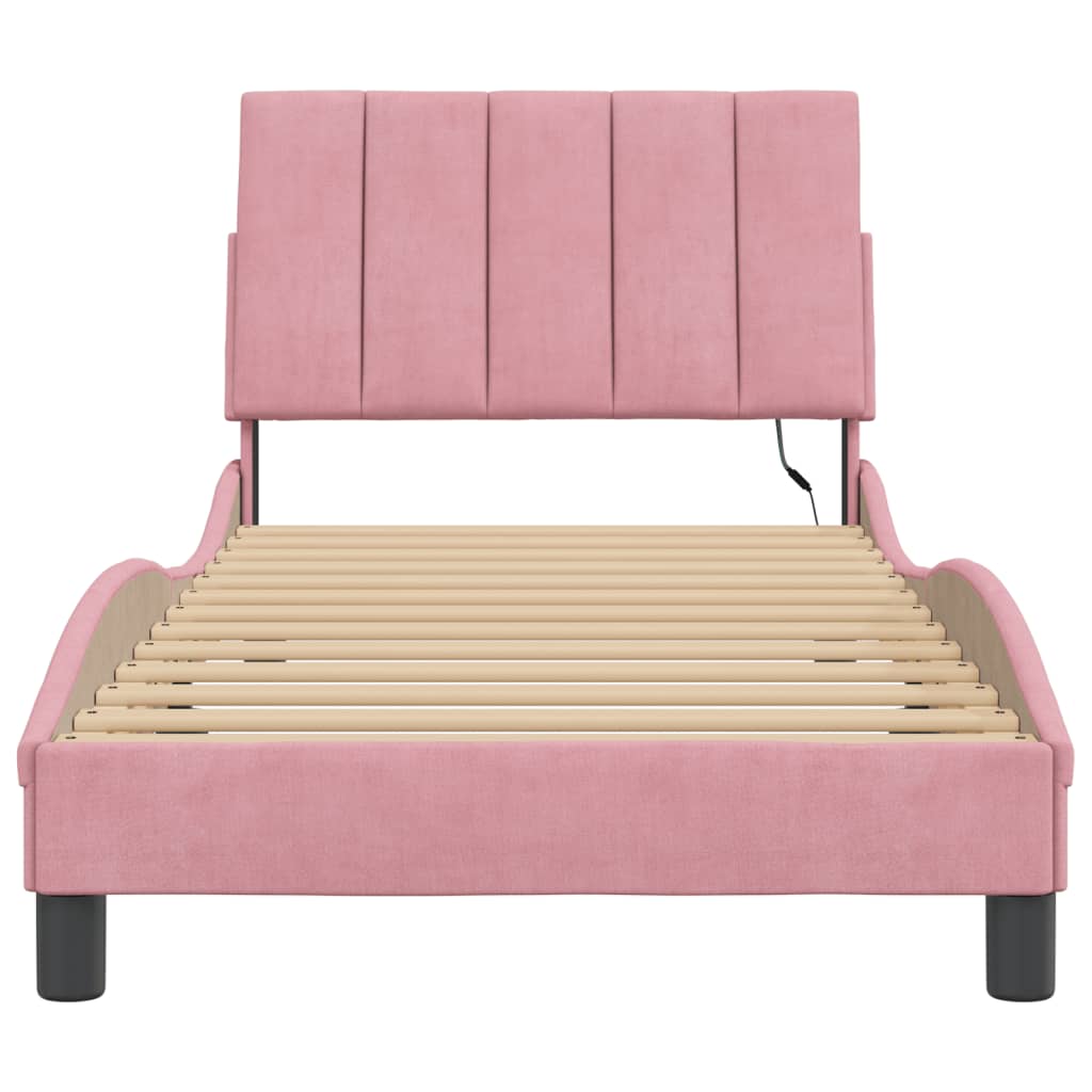 Cadre de lit avec LED sans matelas Hanko rose 90x190 cm velours