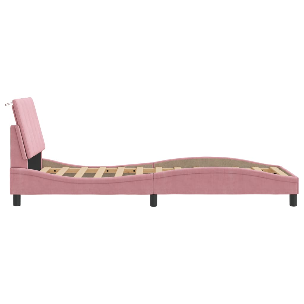 Cadre de lit avec LED sans matelas Hanko rose 90x190 cm velours - XIOS
