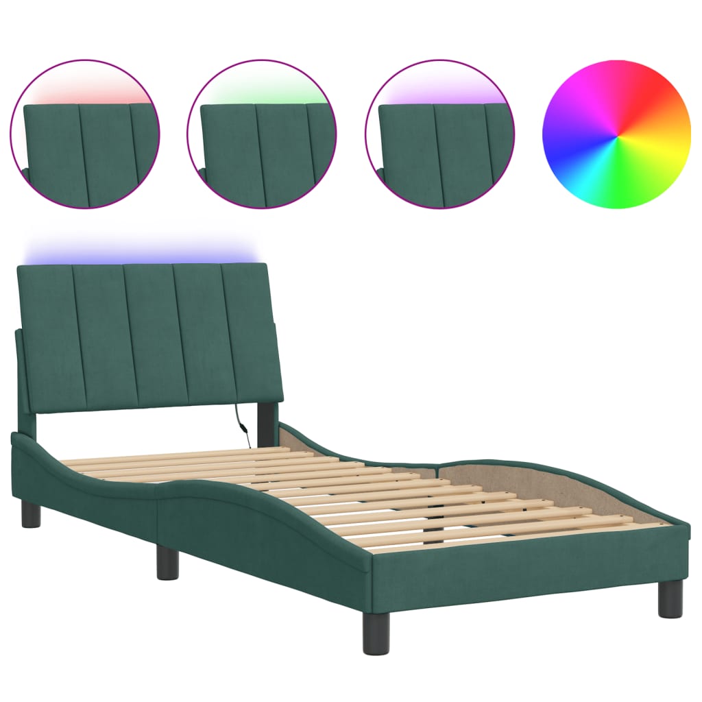 Cadre de lit avec LED sans matelas vert foncé 90x200 cm velours - XIOS