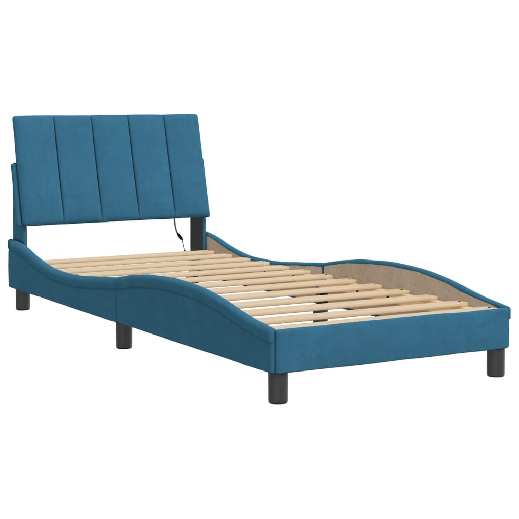 Cadre de lit avec LED sans matelas Hanko bleu 90x200 cm velours - XIOS