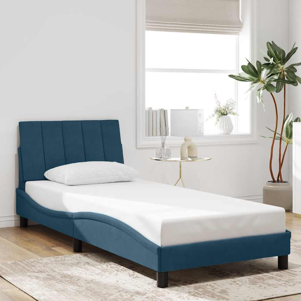 Cadre de lit avec LED sans matelas Hanko bleu 90x200 cm velours - XIOS