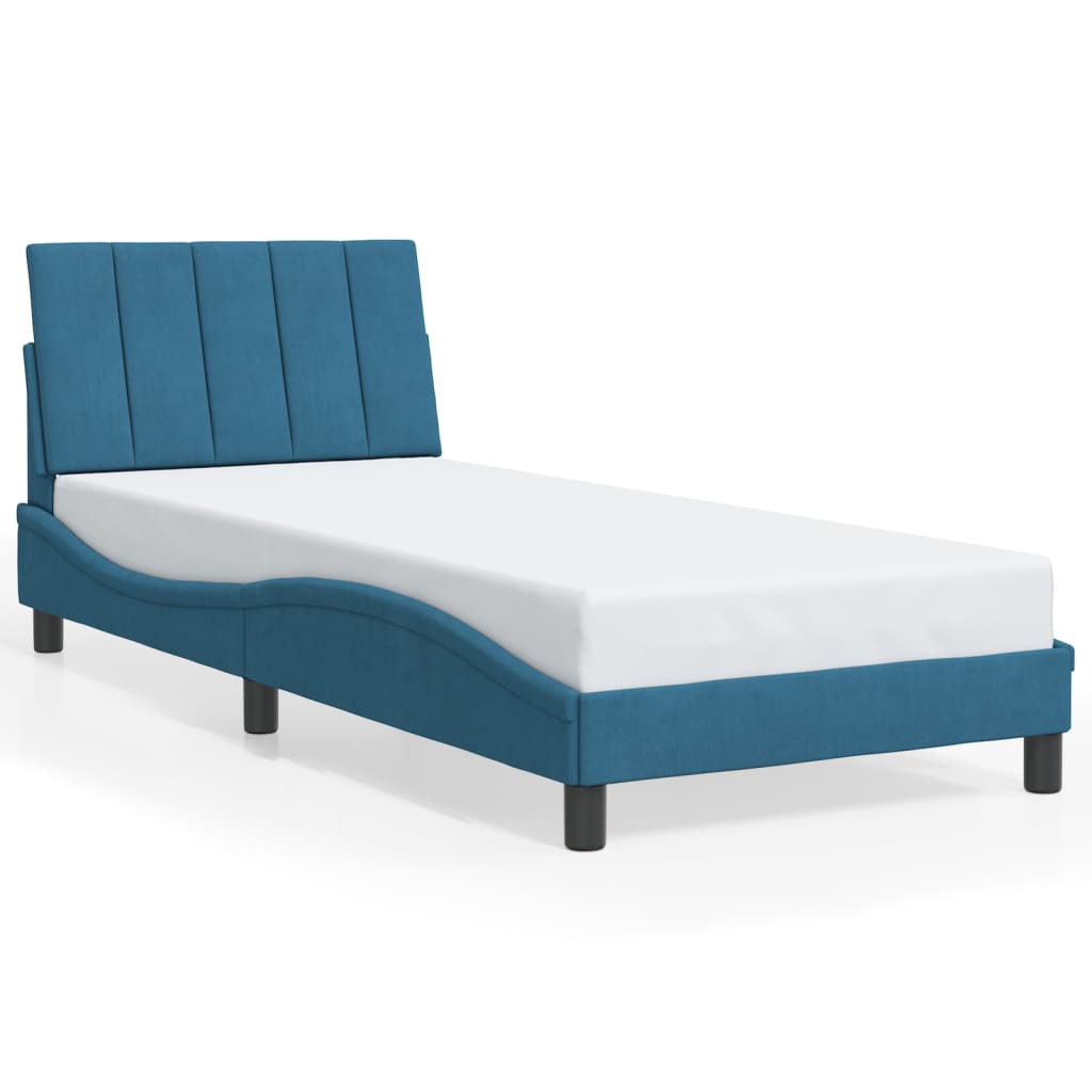 Cadre de lit avec LED sans matelas Hanko bleu 90x200 cm velours - XIOS
