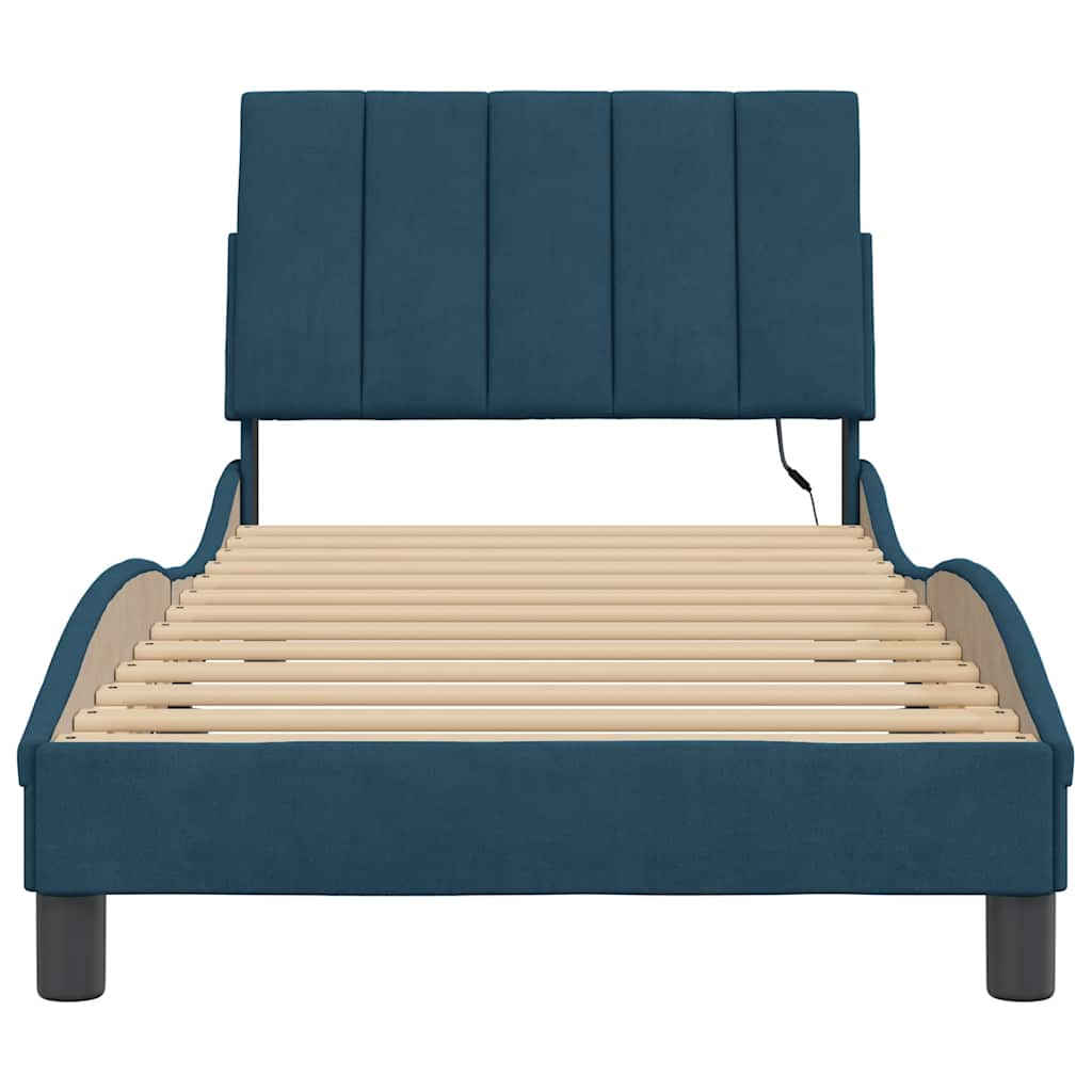 Cadre de lit avec LED sans matelas Hanko bleu 90x200 cm velours - XIOS