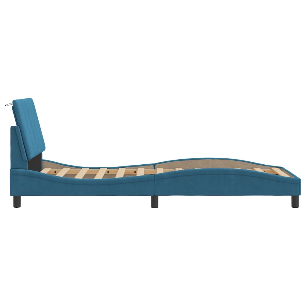 Cadre de lit avec LED sans matelas Hanko bleu 90x200 cm velours - XIOS
