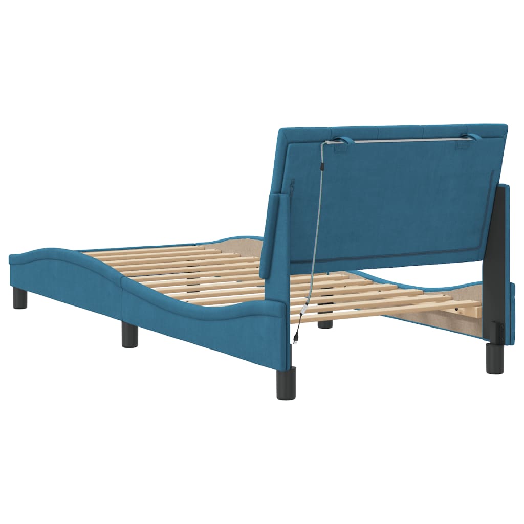 Cadre de lit avec LED sans matelas Hanko bleu 90x200 cm velours - XIOS
