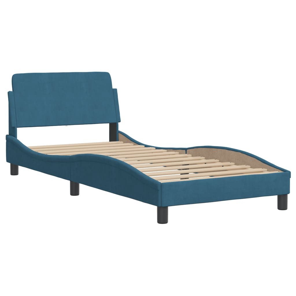 Cadre de lit avec LED sans matelas Hanko bleu 90x200 cm velours - XIOS