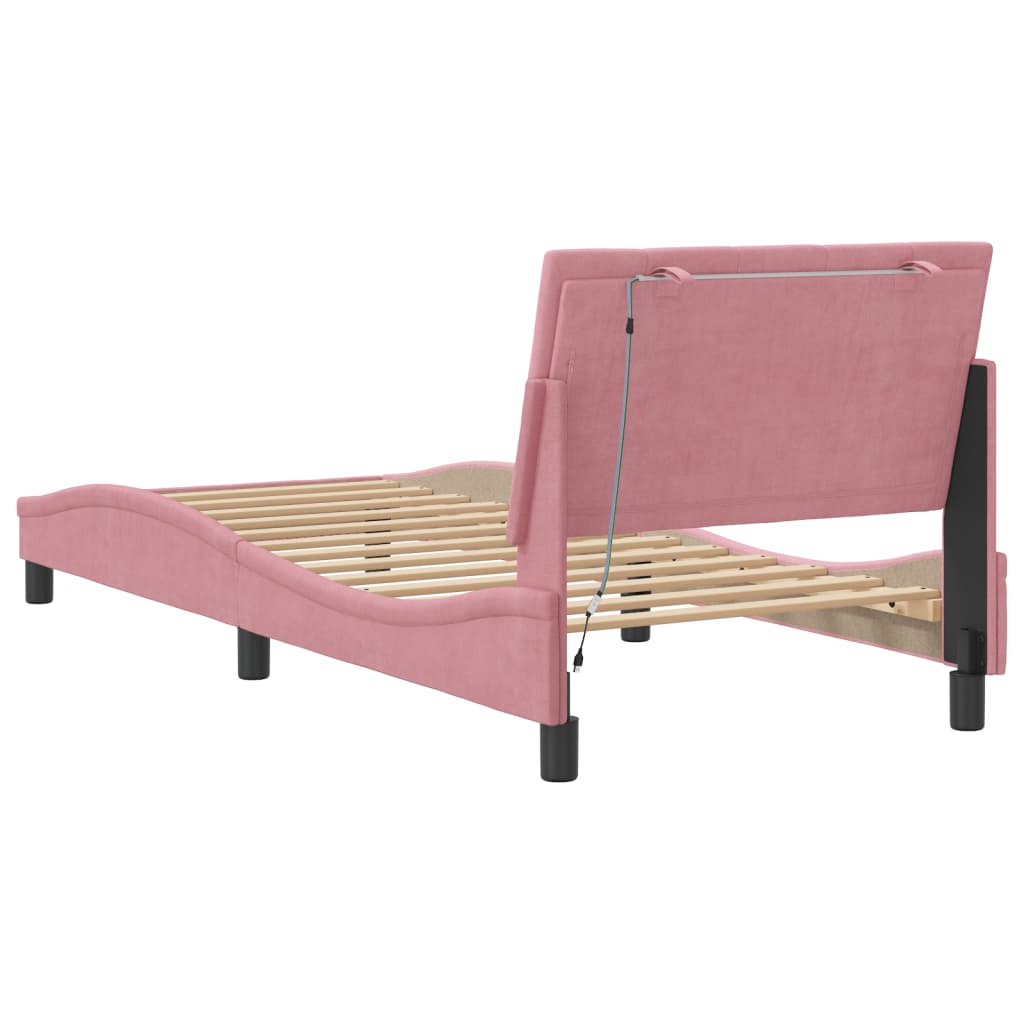 Cadre de lit avec LED sans matelas Hanko rose 90x200 cm velours