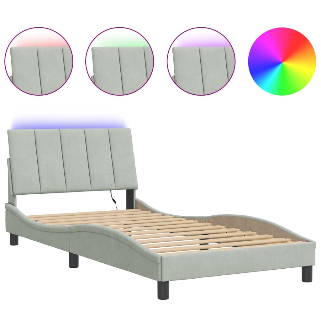 Cadre de lit avec LED sans matelas gris clair 100x200cm velours - XIOS