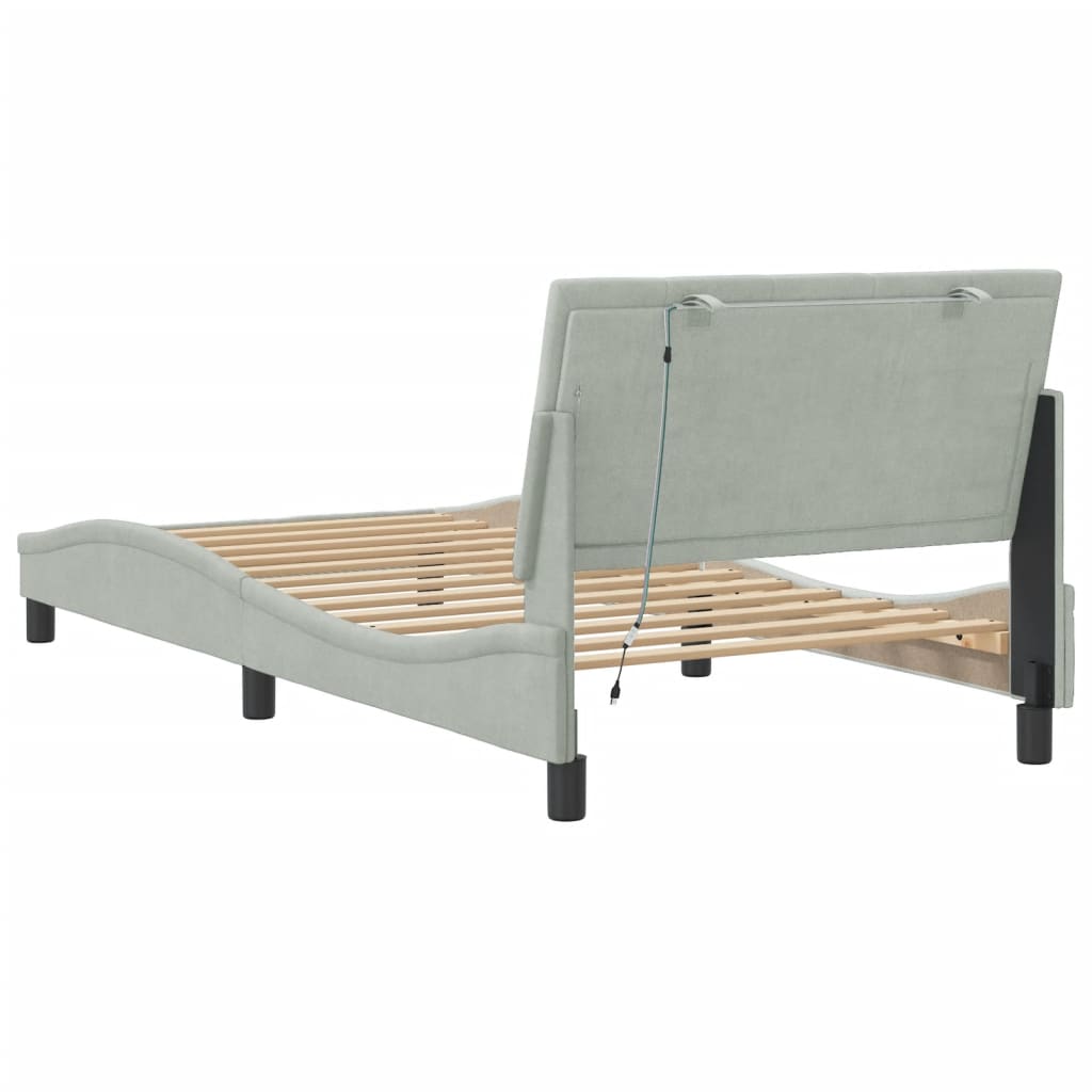 Cadre de lit avec LED sans matelas gris clair 100x200cm velours - XIOS