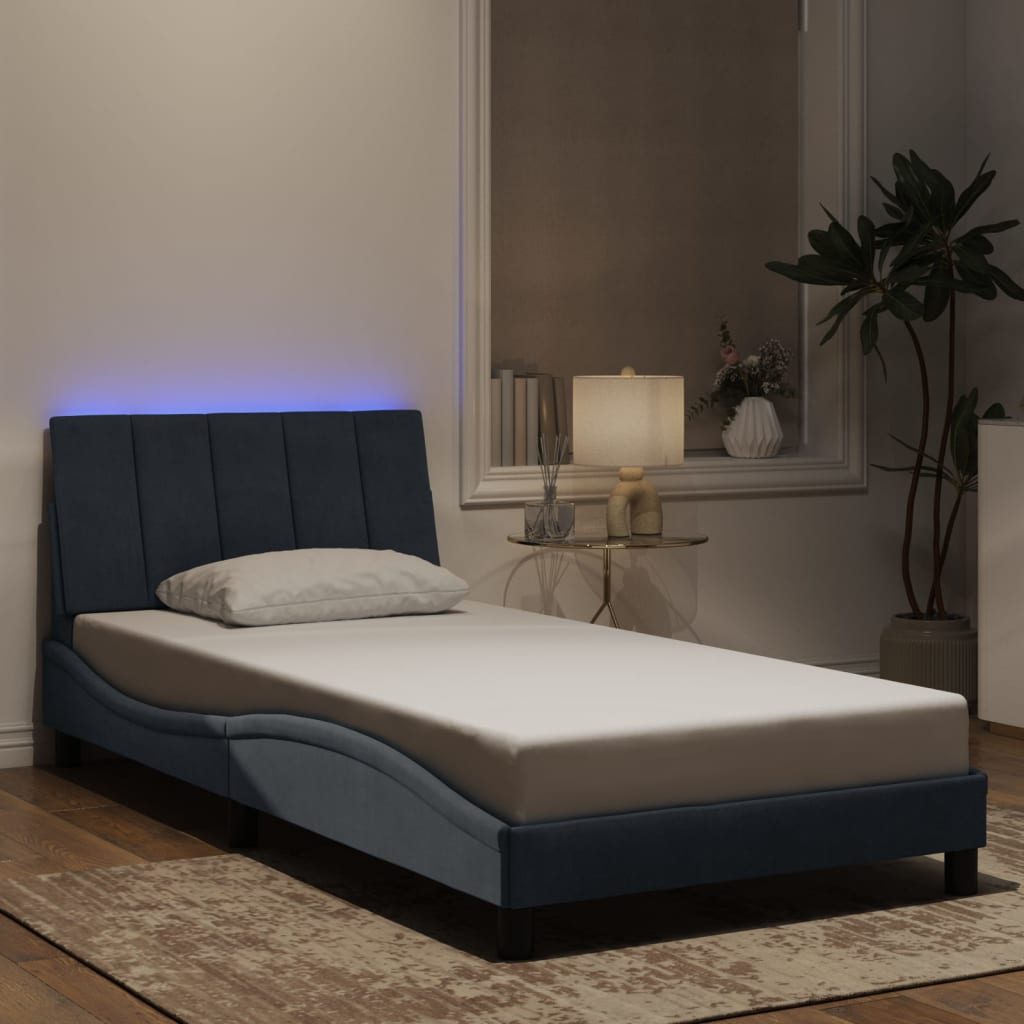 Cadre de lit avec LED sans matelas gris foncé 100x200cm velours - XIOS