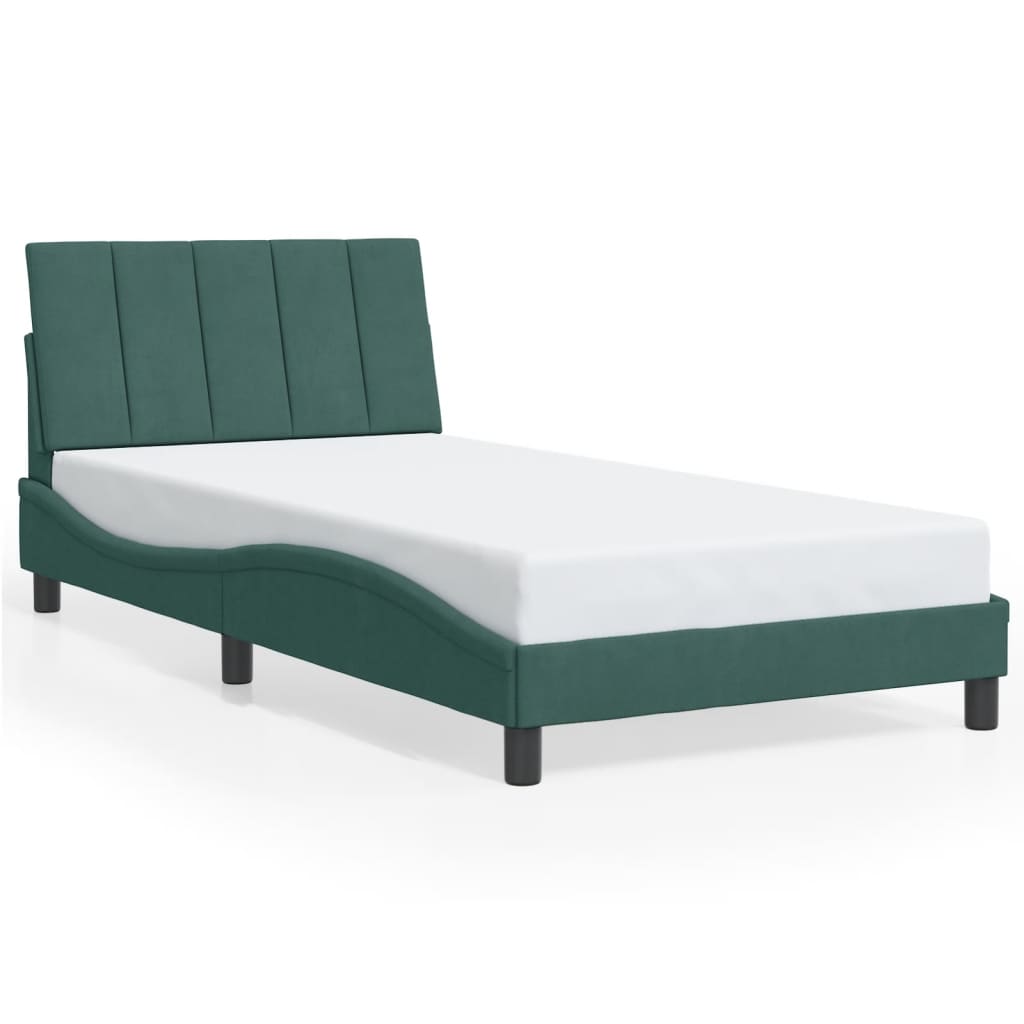 Cadre de lit avec LED sans matelas Hanko vert foncé 100x200cm velours