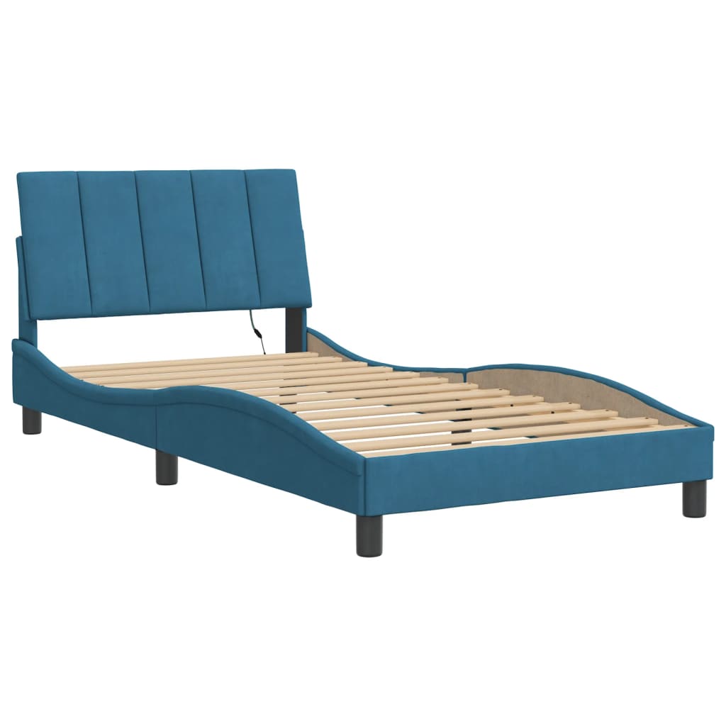 Cadre de lit avec LED sans matelas bleu 100x200 cm velours - XIOS