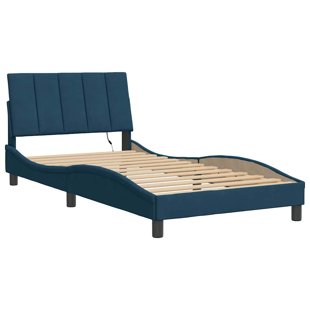 Cadre de lit avec LED sans matelas Hanko bleu 100x200 cm velours