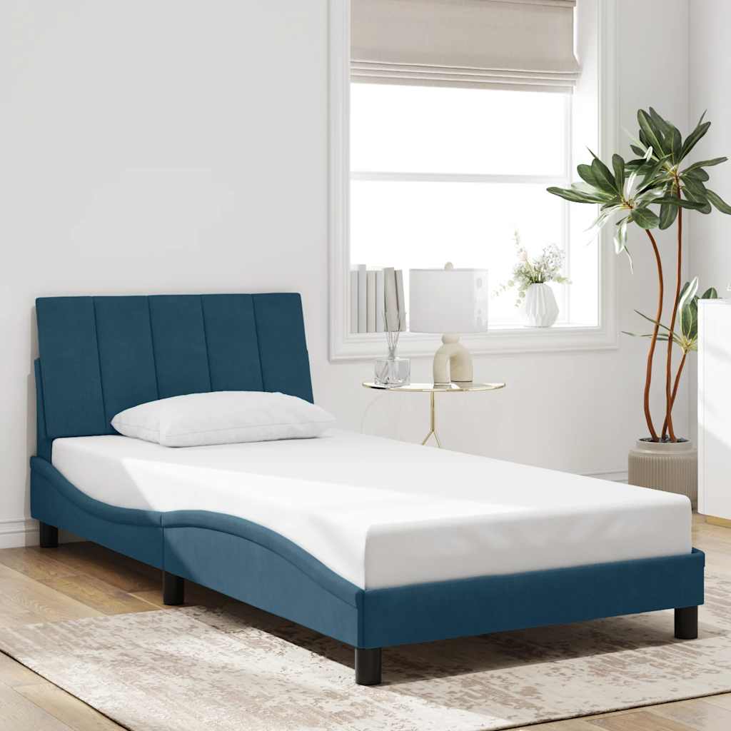 Cadre de lit avec LED sans matelas Hanko bleu 100x200 cm velours