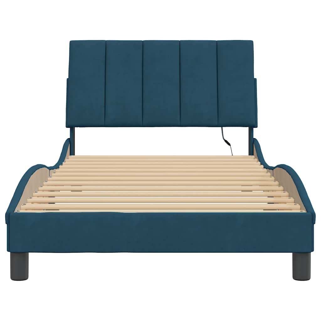 Cadre de lit avec LED sans matelas Hanko bleu 100x200 cm velours