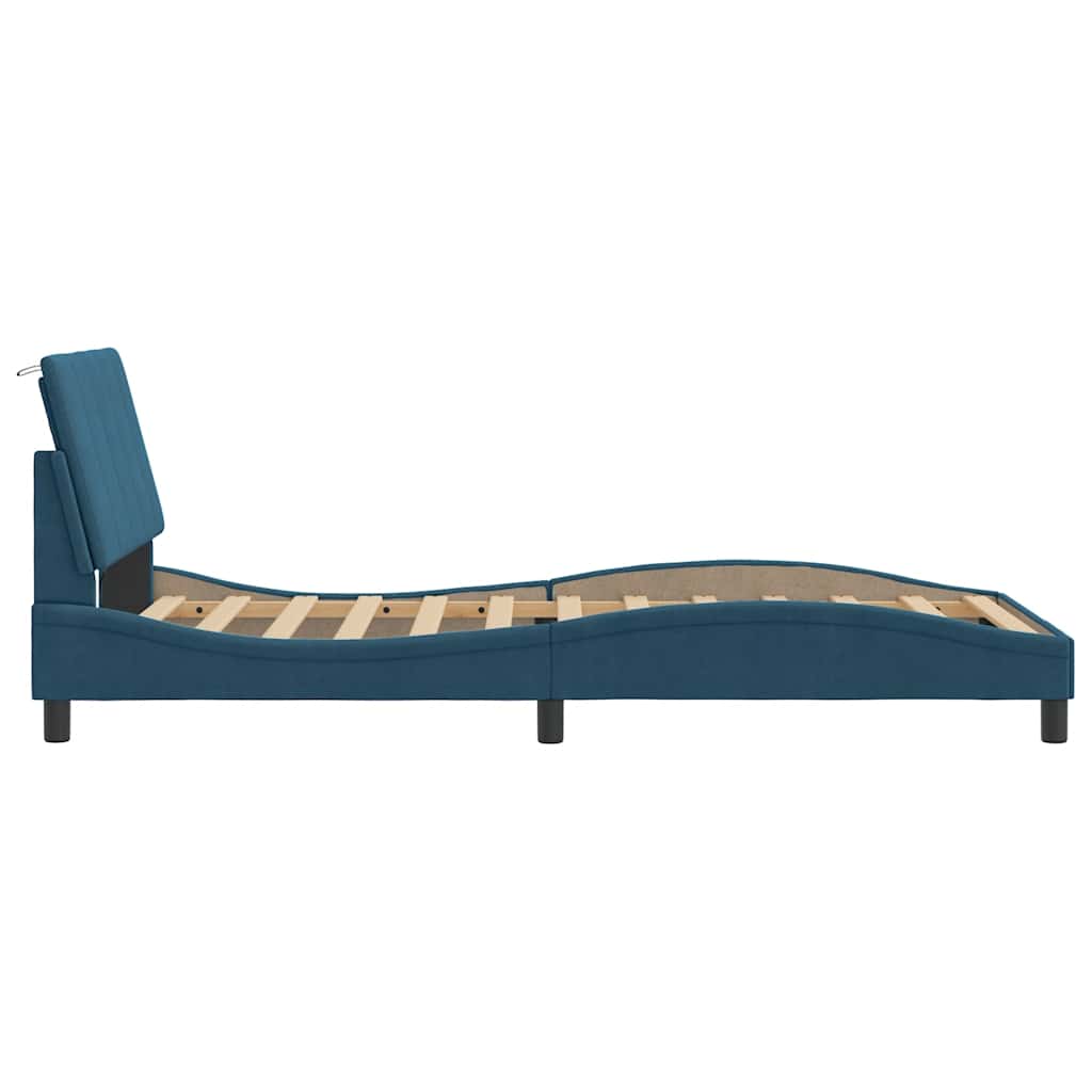 Cadre de lit avec LED sans matelas Hanko bleu 100x200 cm velours