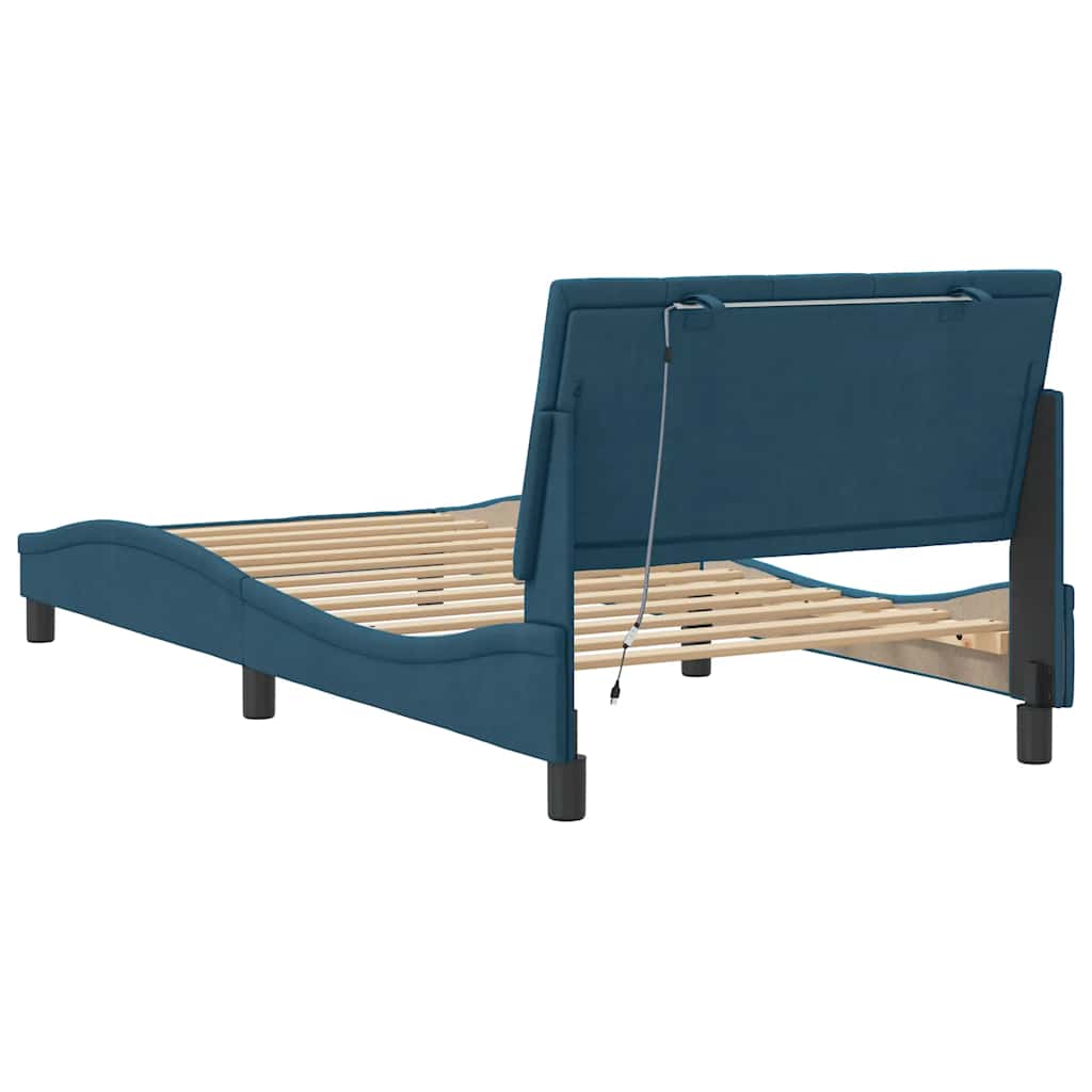 Cadre de lit avec LED sans matelas Hanko bleu 100x200 cm velours