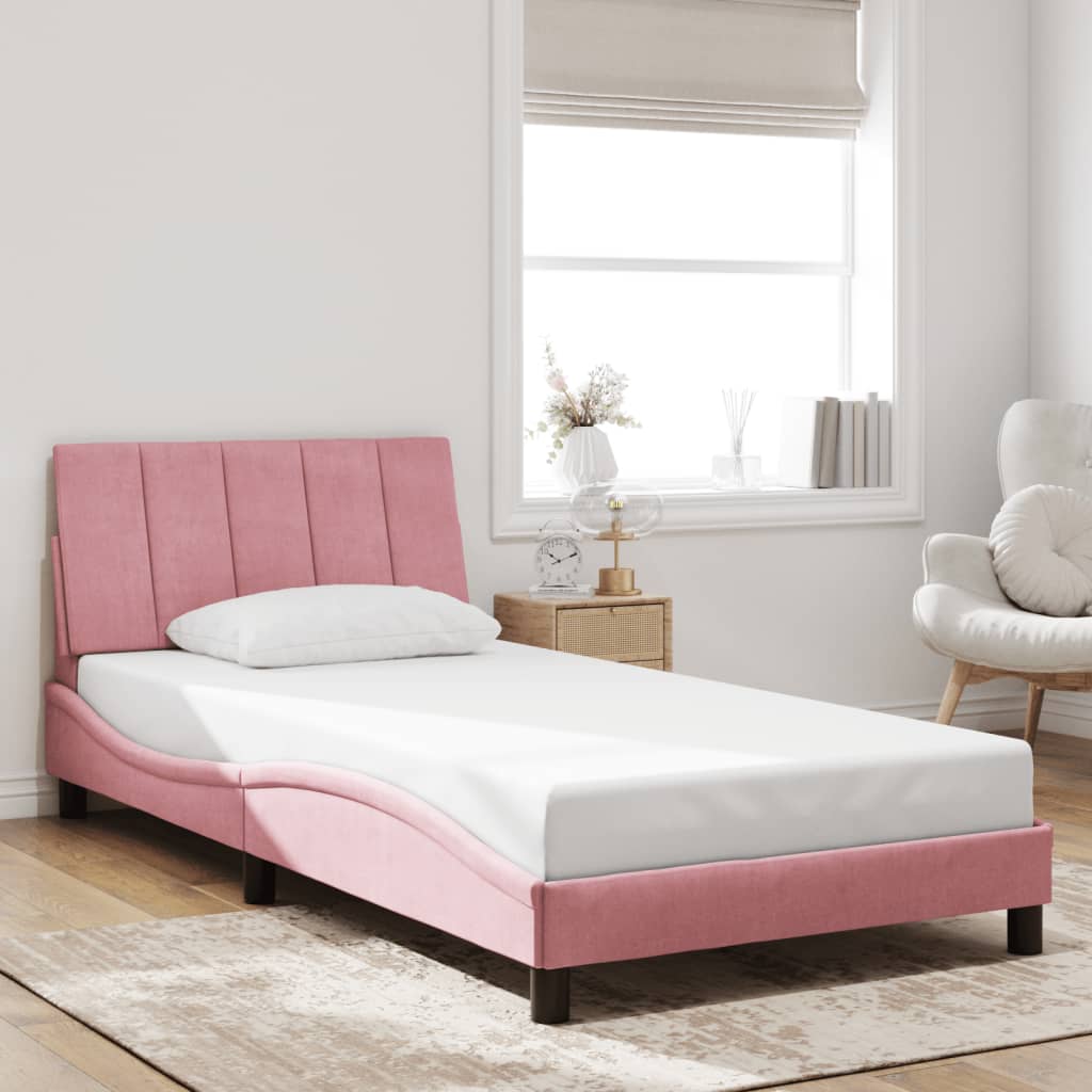 Cadre de lit avec lumières LED rose 100x200 cm velours - XIOS